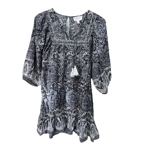 Cleobella Audrey Floral Mini Dress Black Boho M Ruffle 100% Cotton Lightweight - Picture 1 of 10